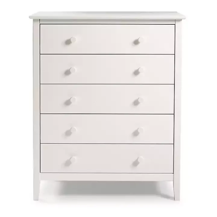 White Brazilian Pine Wood 5-Drawer Chest