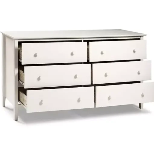 White Brazilian Pine Wood 6-Drawer Dresser