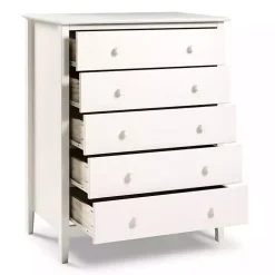 White Brazilian Pine Wood 5-Drawer Chest