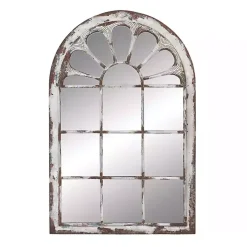 White Brown Rustic Window Iron Frame Wall Mirror