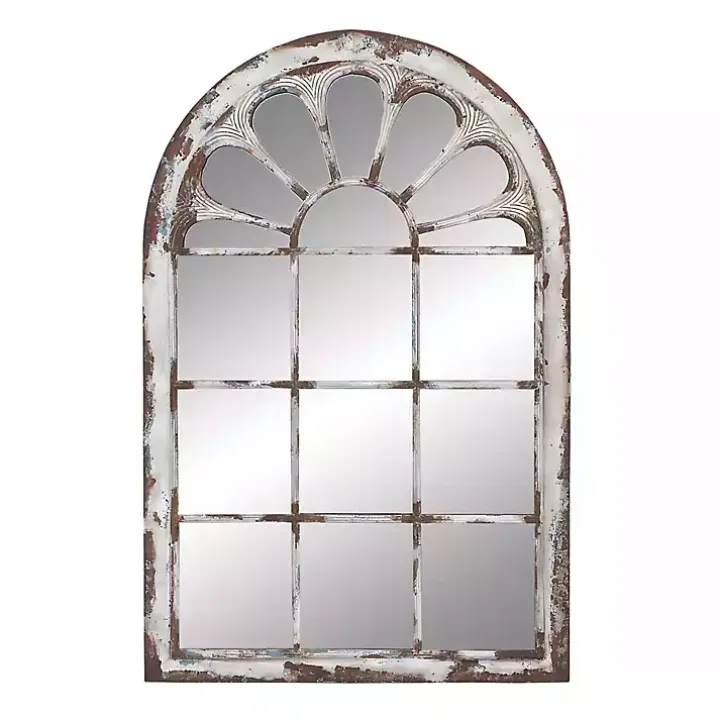 White Brown Rustic Window Iron Frame Wall Mirror