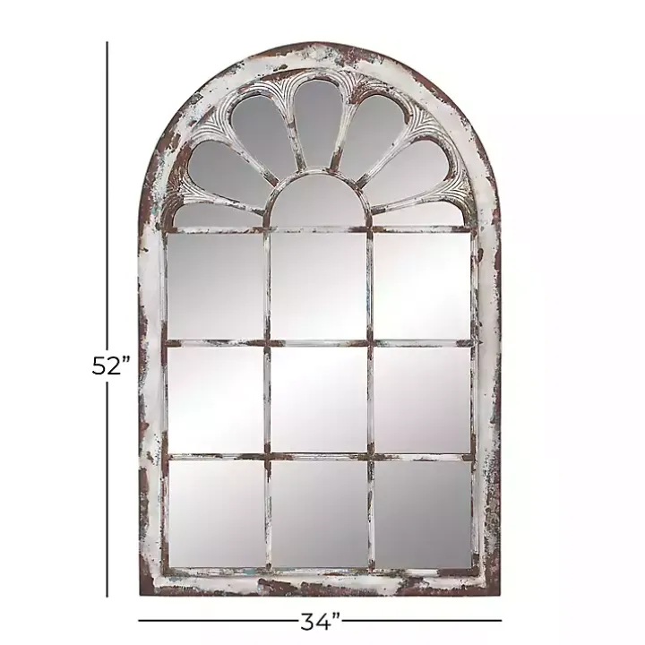 White Brown Rustic Window Iron Frame Wall Mirror