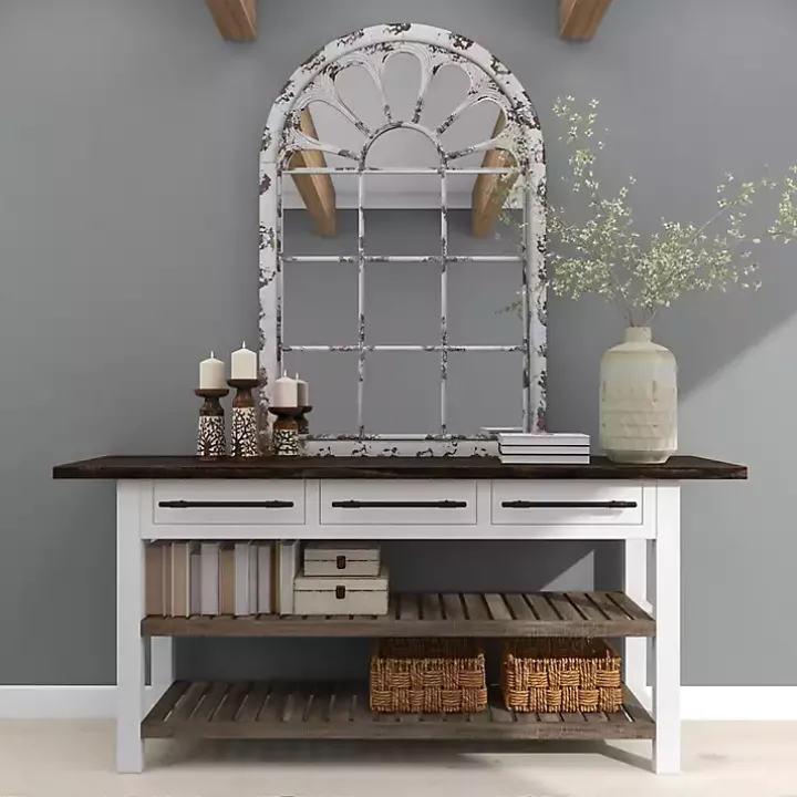 White Brown Rustic Window Iron Frame Wall Mirror
