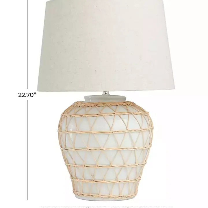 White Ceramic and Jute Woven Table Lamp
