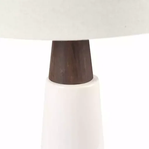 White Ceramic and Wood Cone Table Lamp