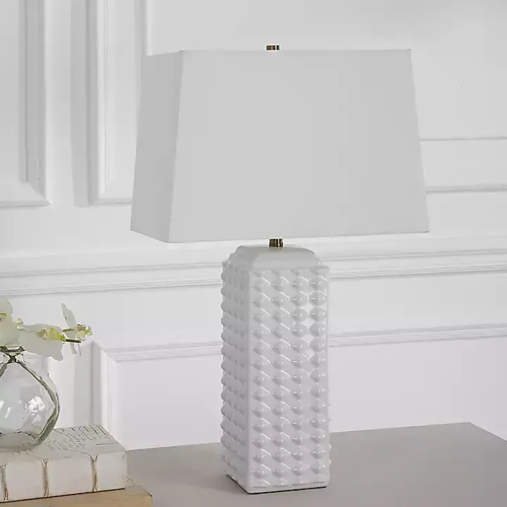 White Ceramic Diamond Textured Table Lamp