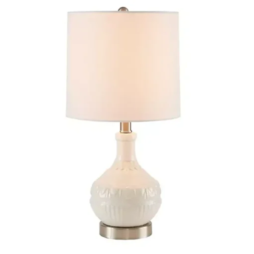 White Ceramic Embossed Table Lamp