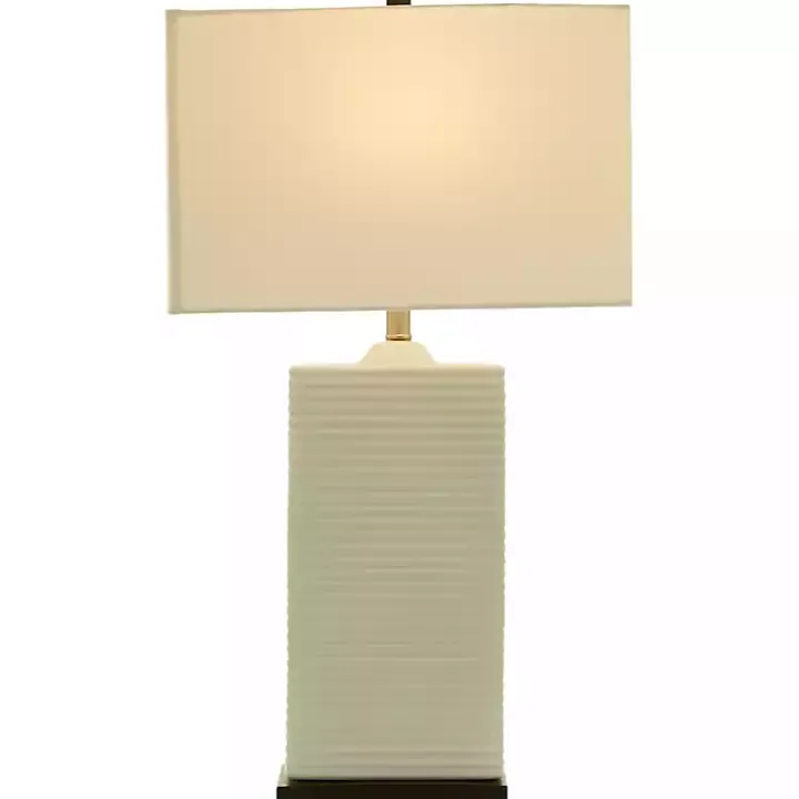 White Ceramic Fluted Rectangular Table Lamp