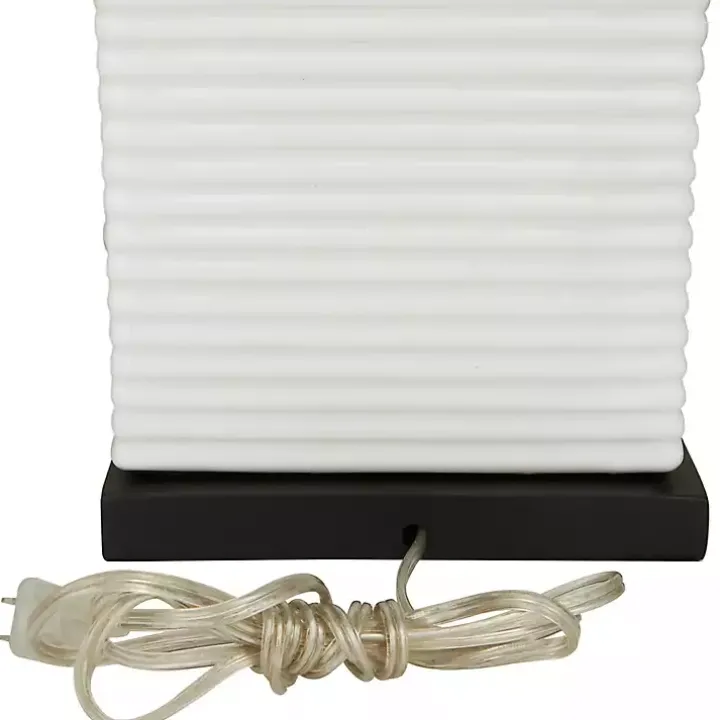 White Ceramic Fluted Rectangular Table Lamp