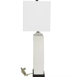 White Ceramic Fluted Rectangular Table Lamp