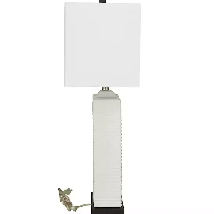 White Ceramic Fluted Rectangular Table Lamp