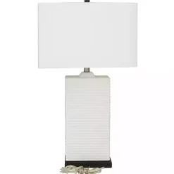 White Ceramic Fluted Rectangular Table Lamp
