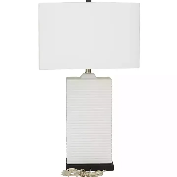 White Ceramic Fluted Rectangular Table Lamp