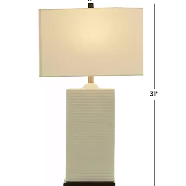 White Ceramic Fluted Rectangular Table Lamp