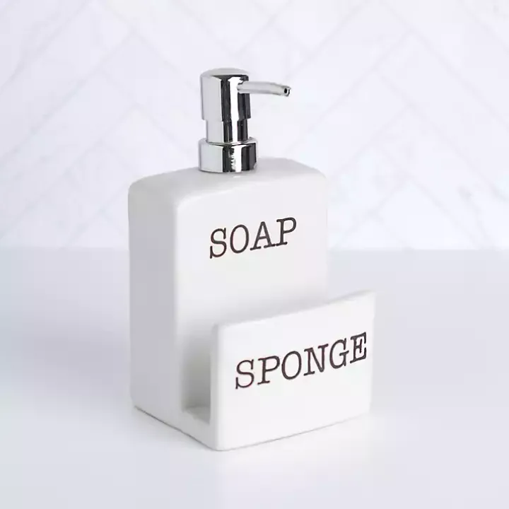 White Ceramic Soap Pump & Sponger Holder