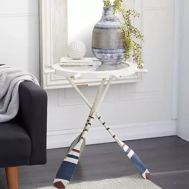 White Coastal Ship Accent Table