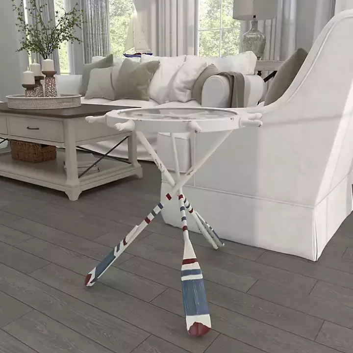 White Coastal Ship Accent Table