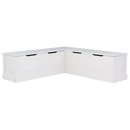 White Corner Bench with Blue Cushions