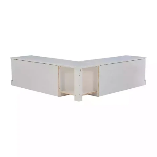 White Corner Bench with Blue Cushions