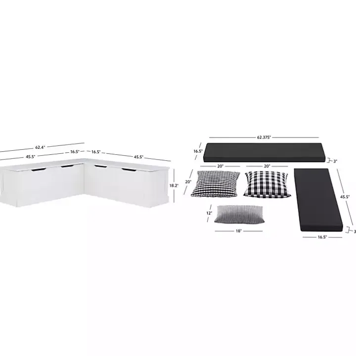 White Corner Bench with Black Cushions