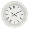 White Distressed Wood Round Beaded Wall Clock