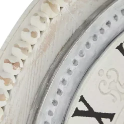 White Distressed Wood Round Beaded Wall Clock
