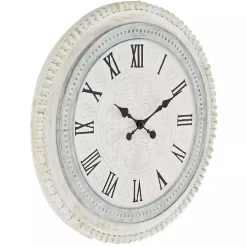 White Distressed Wood Round Beaded Wall Clock