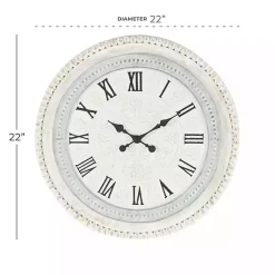 White Distressed Wood Round Beaded Wall Clock