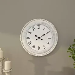White Distressed Wood Round Beaded Wall Clock