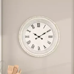 White Distressed Wood Round Beaded Wall Clock