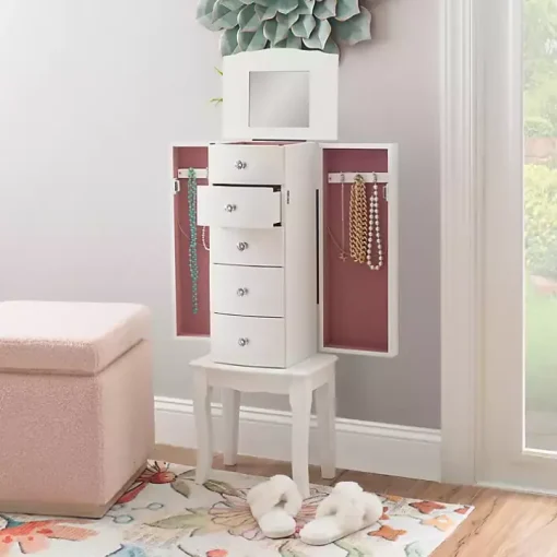 White 5-Drawer Jasmine Petite Jewelry Armoire