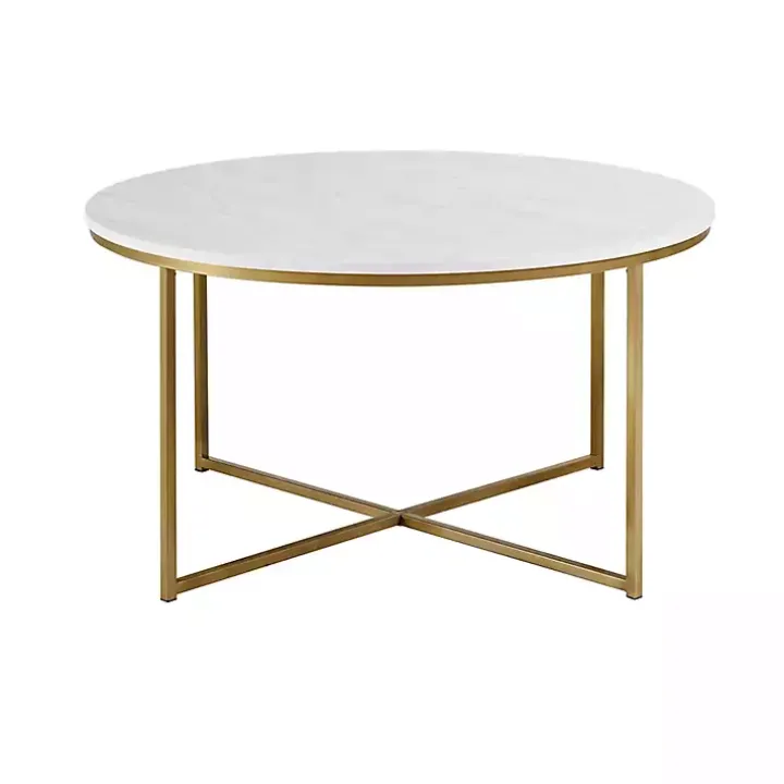 White Faux Marble & Gold X-Base Coffee Table