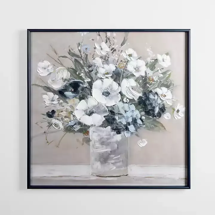 White Floral Framed Canvas Art Print