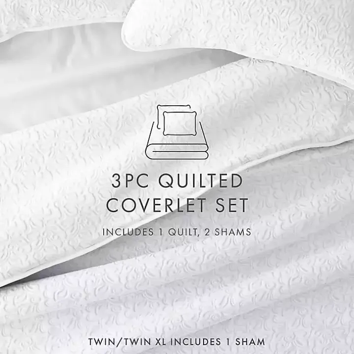 White Floral Stitch 2-pc. Twin Quilt Set