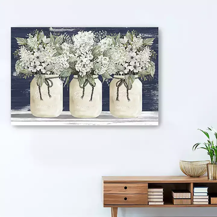 White Floral Trio Giclee Canvas Art Print