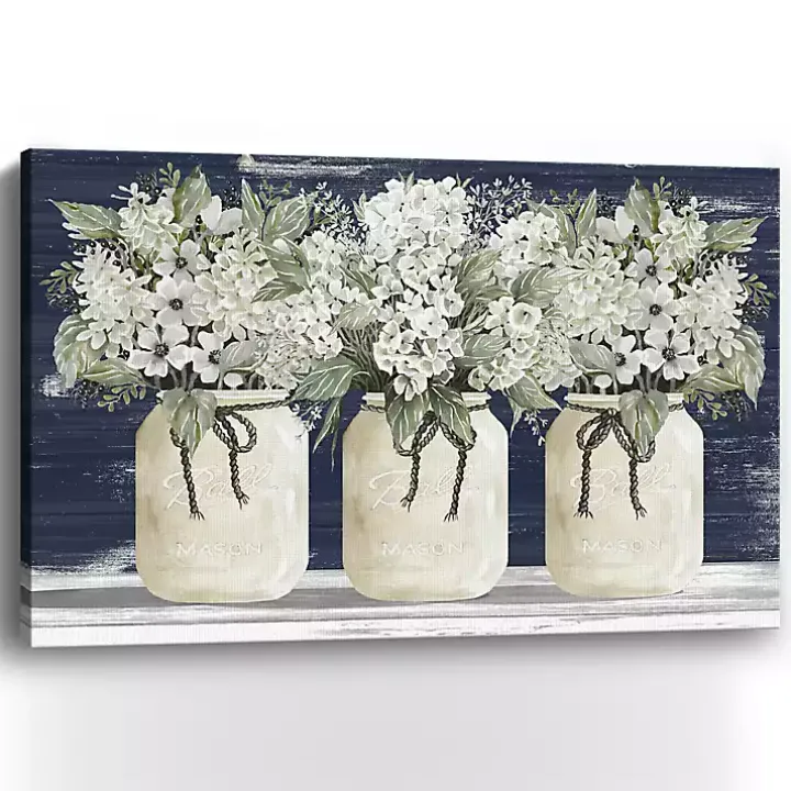 White Floral Trio Giclee Canvas Art Print