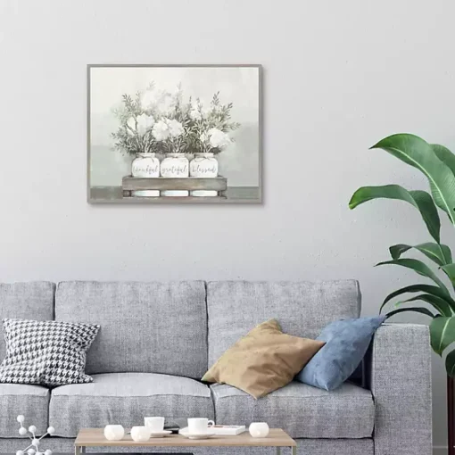 White Flower Jars Framed Canvas Art Print