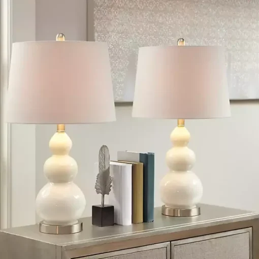 White Glass Covey Table Lamps, Set of 2