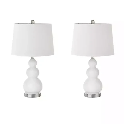 White Glass Covey Table Lamps, Set of 2