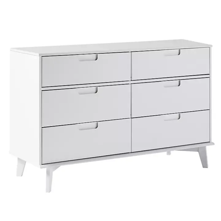 White Grooved Handle 6-Drawer Dresser