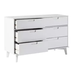White Grooved Handle 6-Drawer Dresser