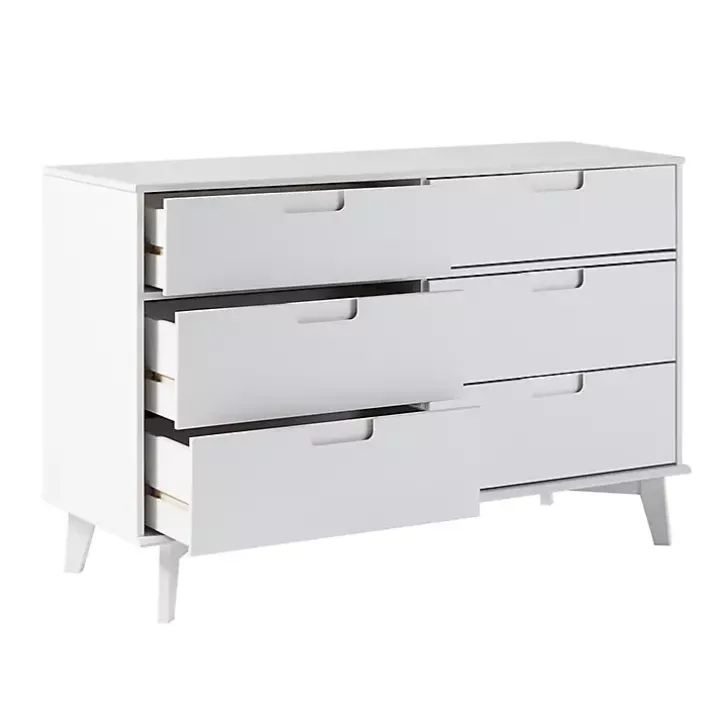 White Grooved Handle 6-Drawer Dresser