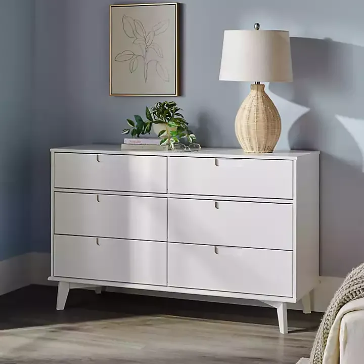 White Grooved Handle 6-Drawer Dresser