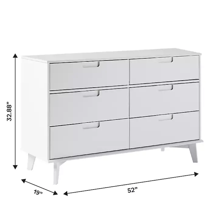 White Grooved Handle 6-Drawer Dresser