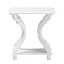 White Hourglass Wood Accent Table