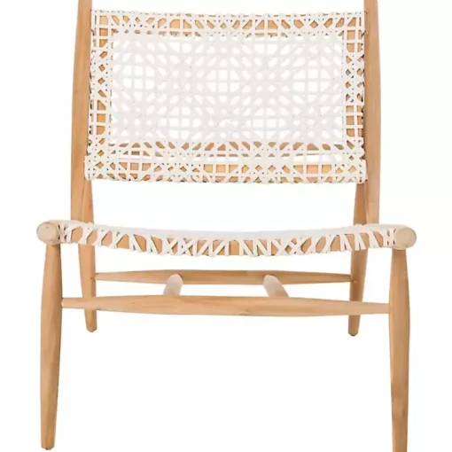 White Leather Woven Accent Chair