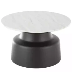 White Marble & Black Metal Pedestal Coffee Table