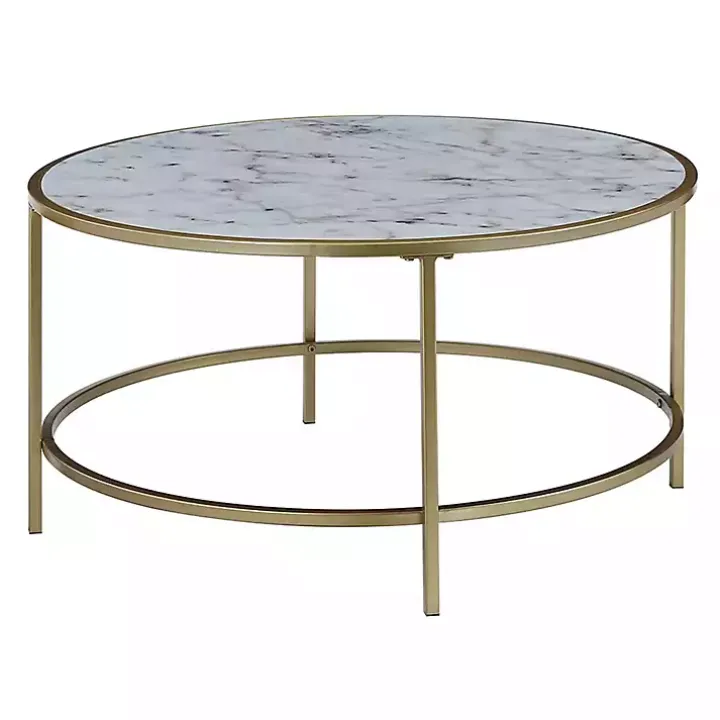 White Marble & Gold Metal Round Coffee Table