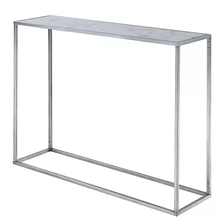White Marble & Silver Metal Slim Console Table