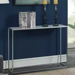 White Marble & Silver Metal Slim Console Table